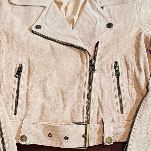 Luxurious VIGOSS - Beige Leather Jacket - Women's Small - NWOT's - Picture 3 of 11